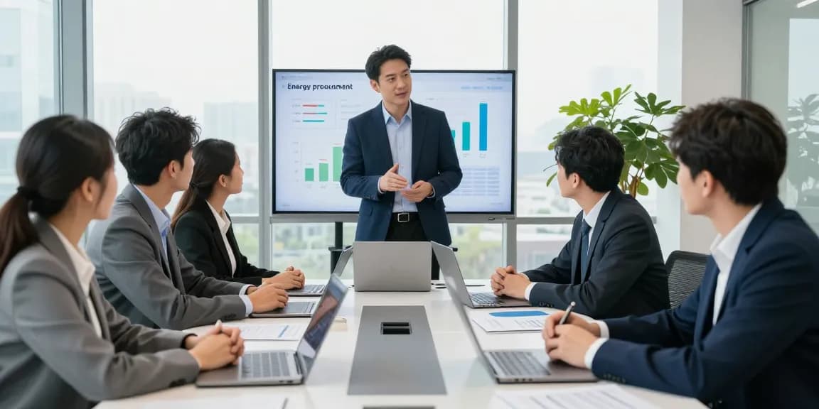 Business professionals analyzing british gas business gas options in a collaborative office setting.