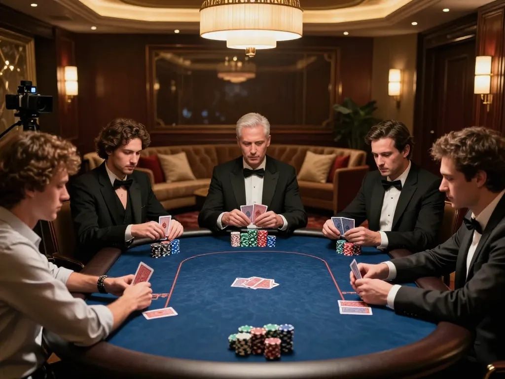 High-stakes poker action featuring DA88 players engaged in strategic gameplay with chips and cards visible.