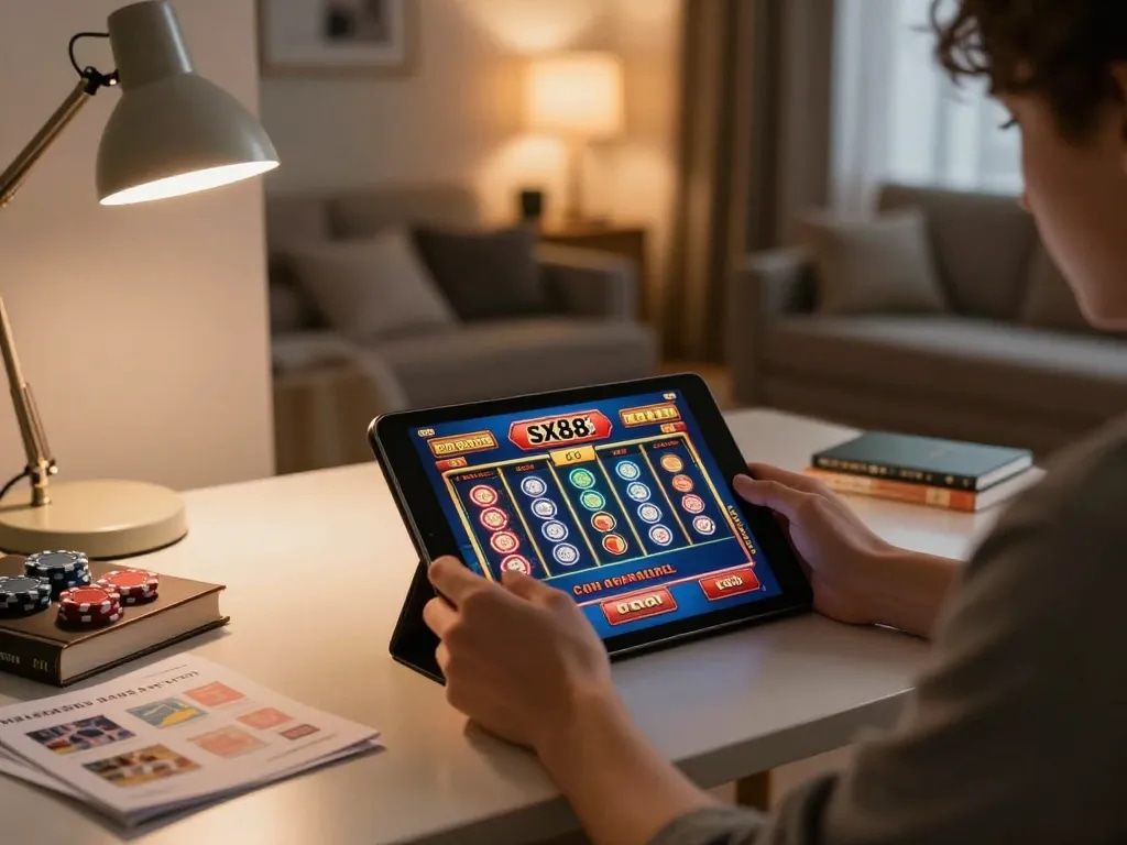 Playing dynamic games on sx88 com from a cozy home workspace with tablet and strategy notes.