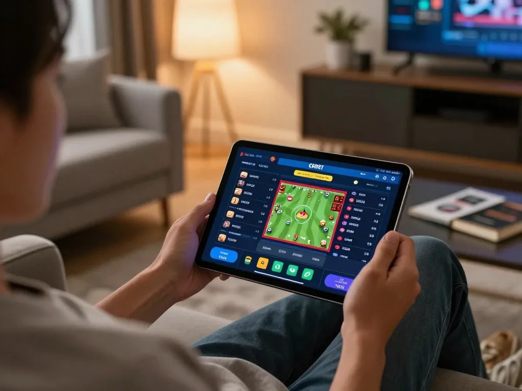 Player engaging with nhà cái OPEN88 online betting app in cozy home setting