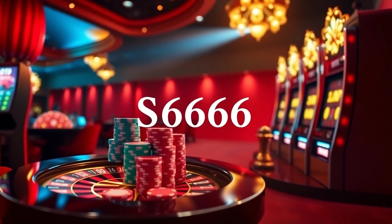 S666 đăng nhập at an online casino featuring vibrant roulette wheel and poker chips.