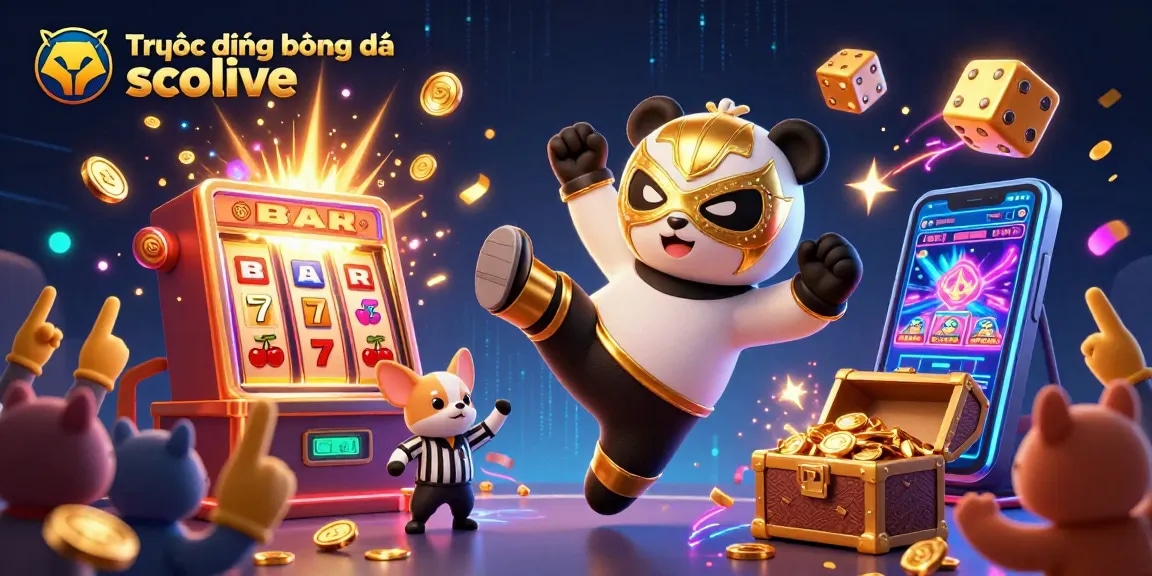Experience live football streaming at "Trực tiếp bóng đá socolive" with exciting betting visuals and vibrant casino elements.