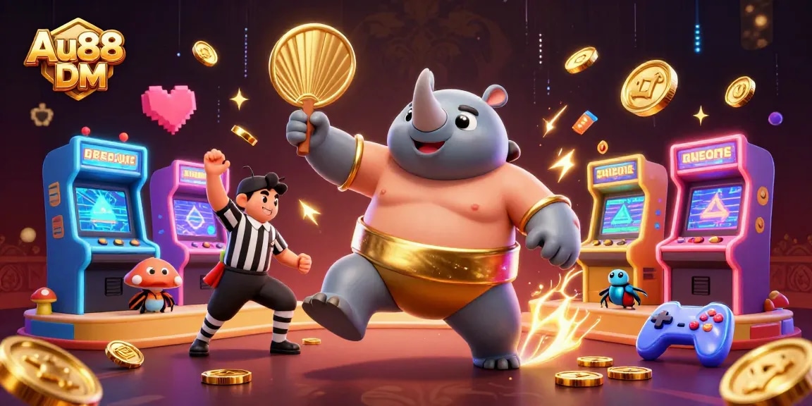 Join the excitement at Au88 DM with a spectacular beetle-themed casino illustration featuring vibrant games.