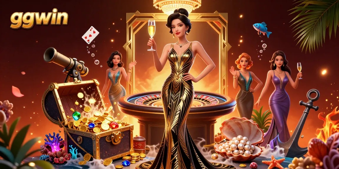 Experience thrilling wins at ggwin casino, with a glamorous scene showcasing lively gaming elements and vibrant atmosphere.