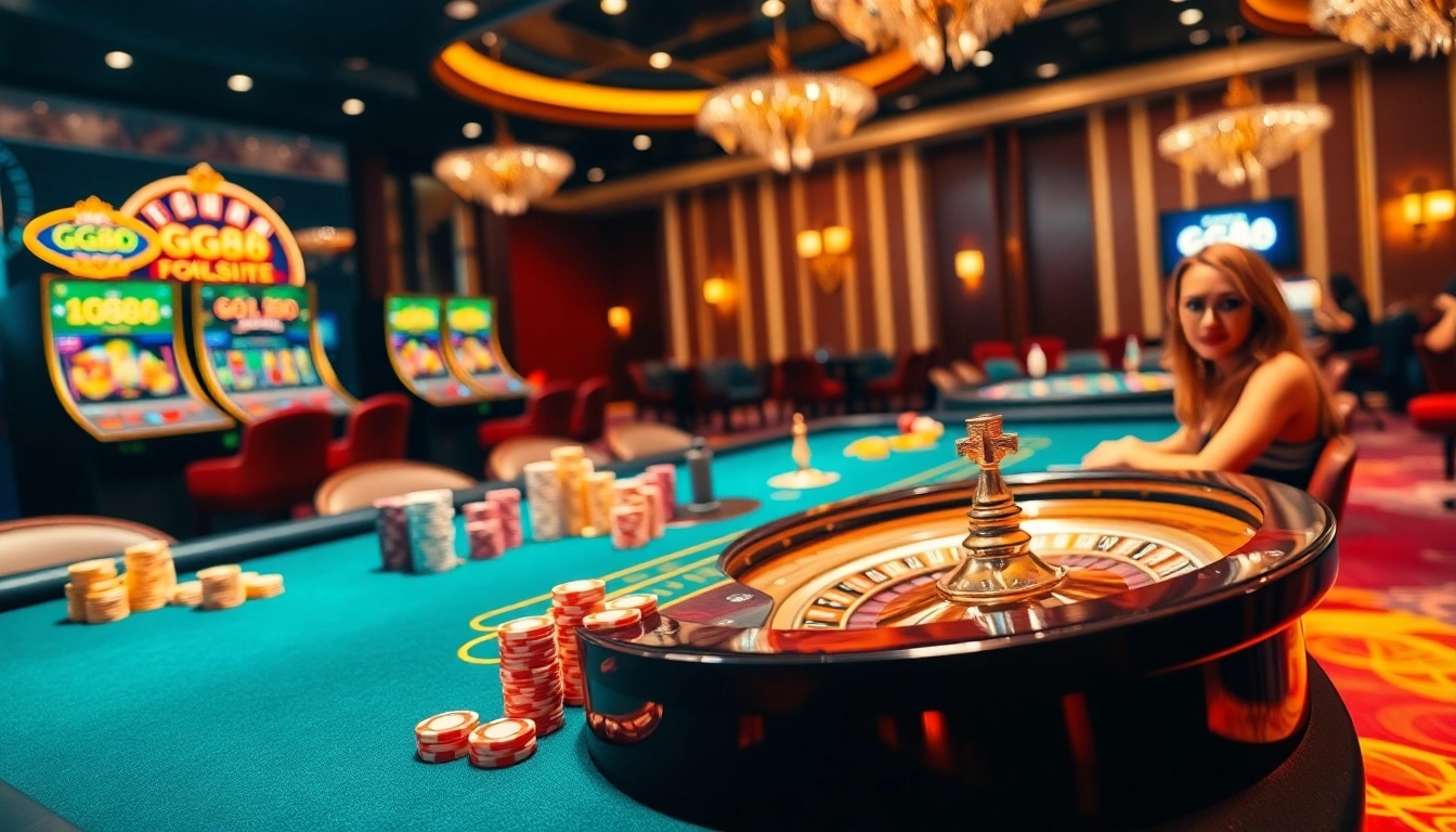 Players engaging in thrilling games at GG88 casino with vibrant tables and exciting atmosphere.