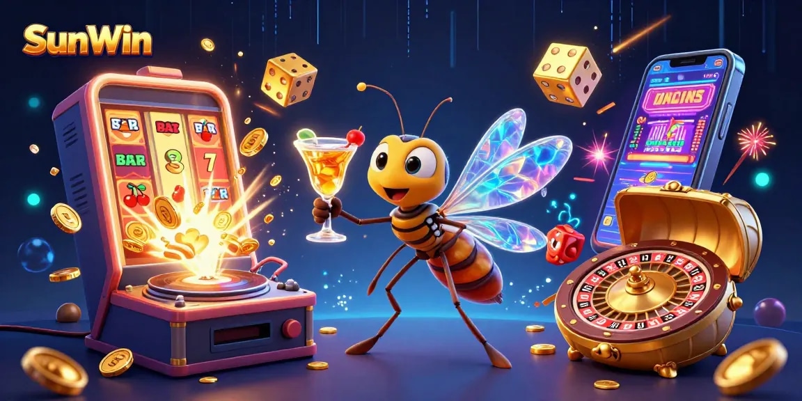 Experience thrilling jackpots with SunWin's vibrant casino scene featuring cartoon characters and dynamic game elements.