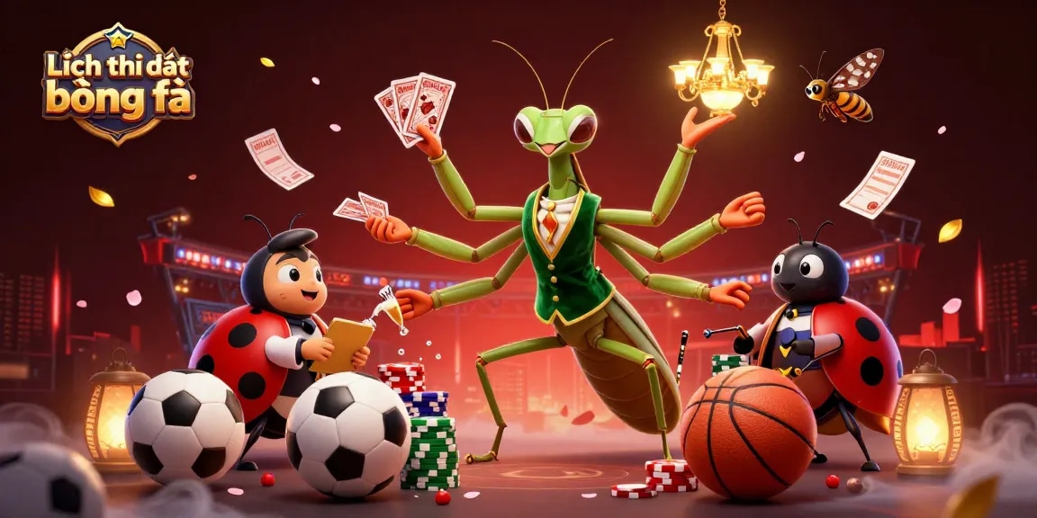 Lịch thi đấu bóng đá highlights essential match details with a sports betting themed design and dynamic characters.