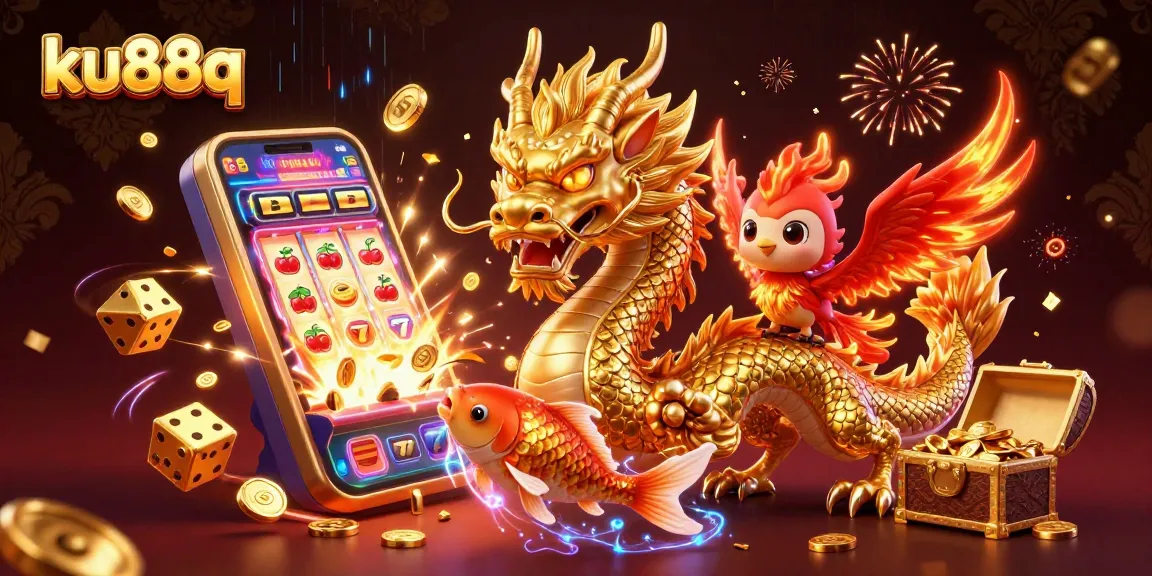 ku88q explores thrilling jackpots with vibrant dragons and coins in stunning 3D illustration