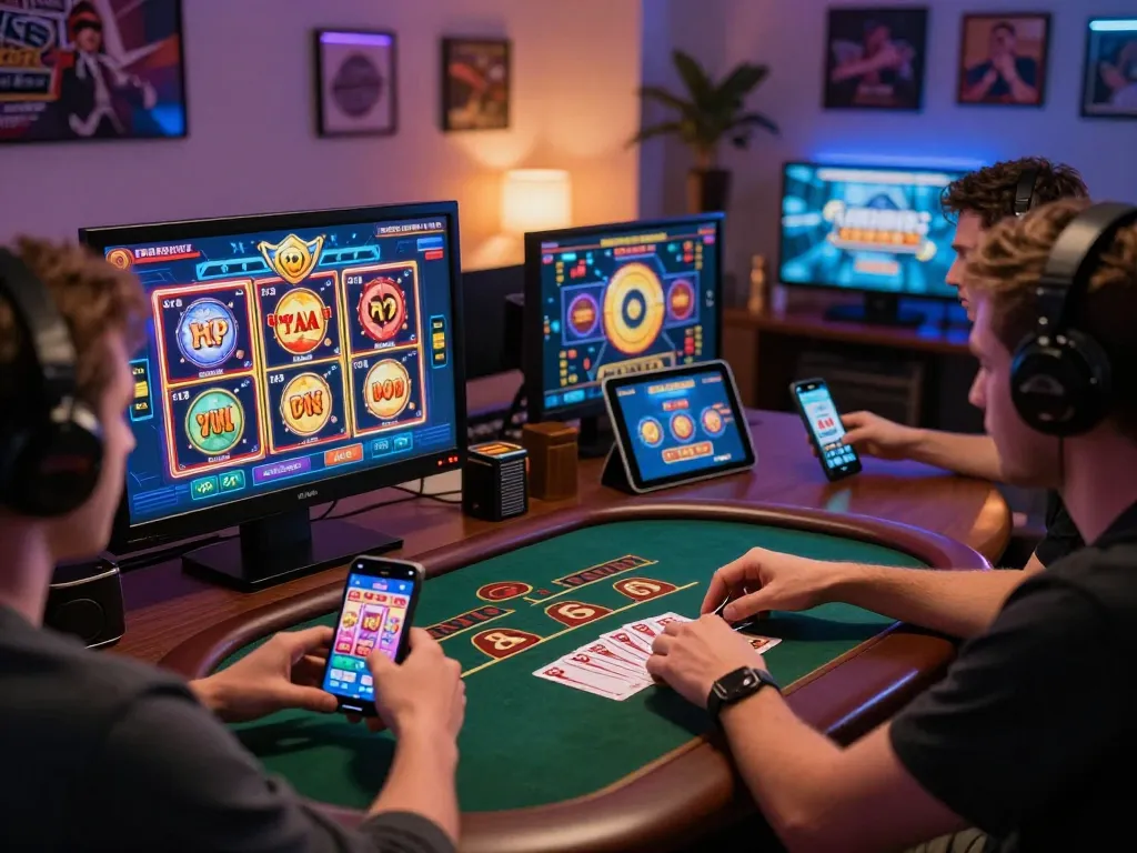 Exciting live gaming experience featuring players at https://789p1.de.com enjoying casino games and high-quality slots in a vibrant home setting.