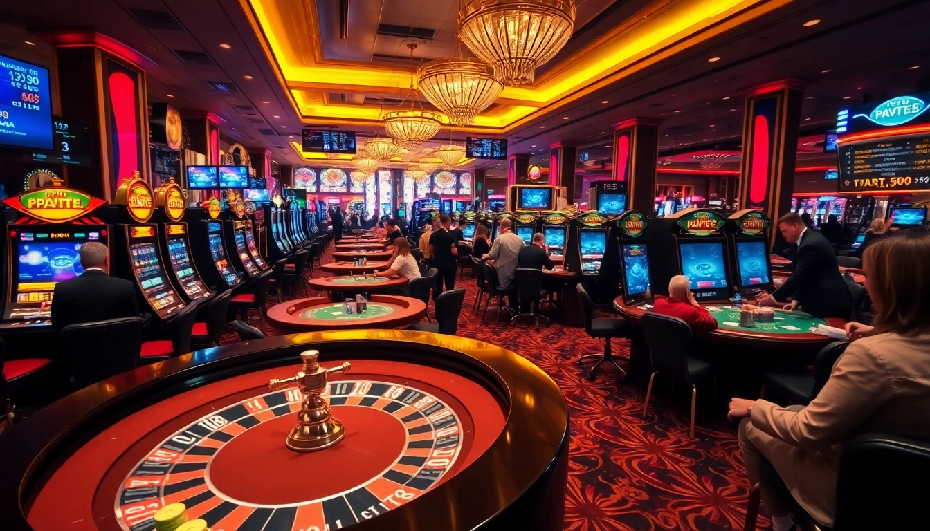 Excitement at a casino with players at tables and slots reflecting the vibrant spirit of https://888vi.io/.