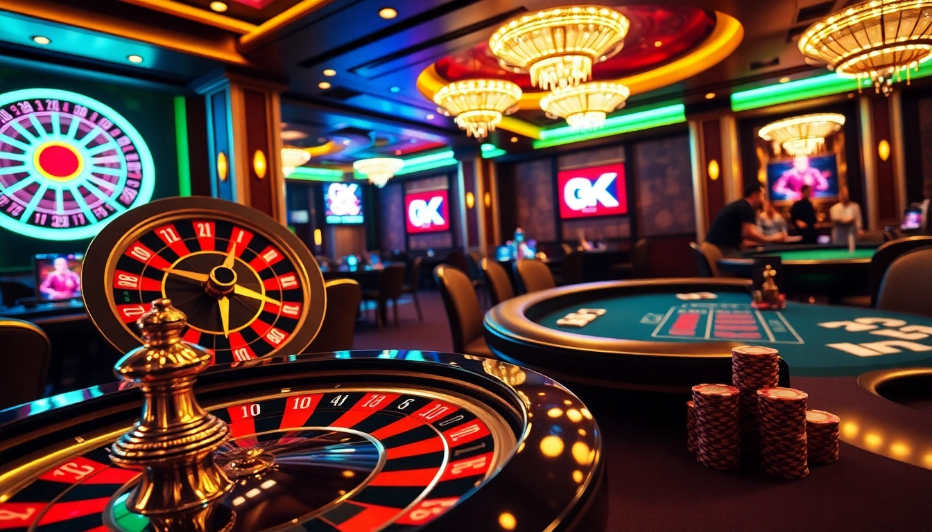Experience the excitement of GK 88 in a lavish casino setting with engaging games and bright lights.