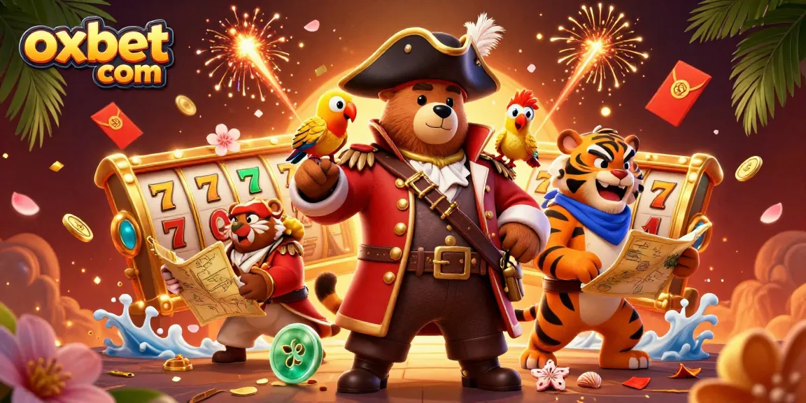 Experience the excitement of winning at oxbet com with vibrant slot reels and animated characters in this dynamic casino scene.
