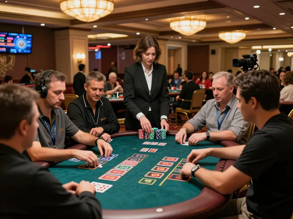 Players enjoying high-stakes gaming at LC88 casino, immersing in poker and roulette action with vibrant atmosphere.
