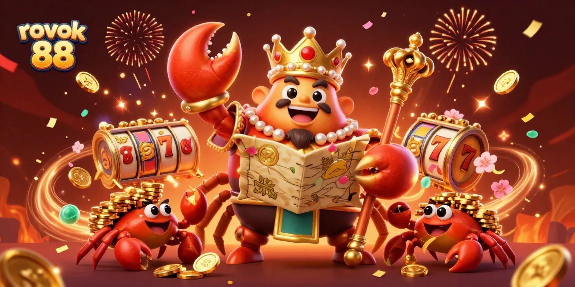 Engage in thrilling gameplay with rokok 88's golden crab emperor amidst festive symbols of luck.