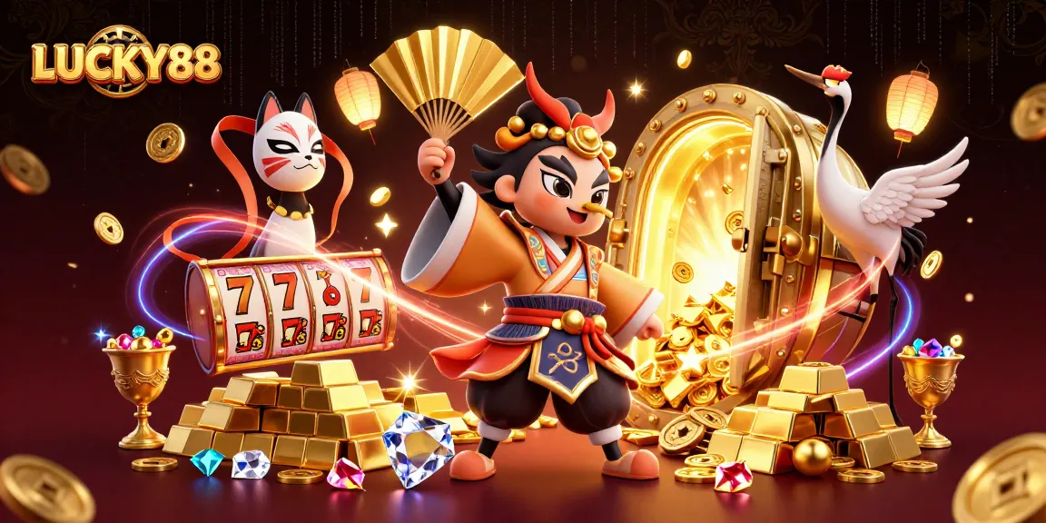 Experience the excitement of LUCKY88 with vibrant slot reels and treasures in stunning 3D!
