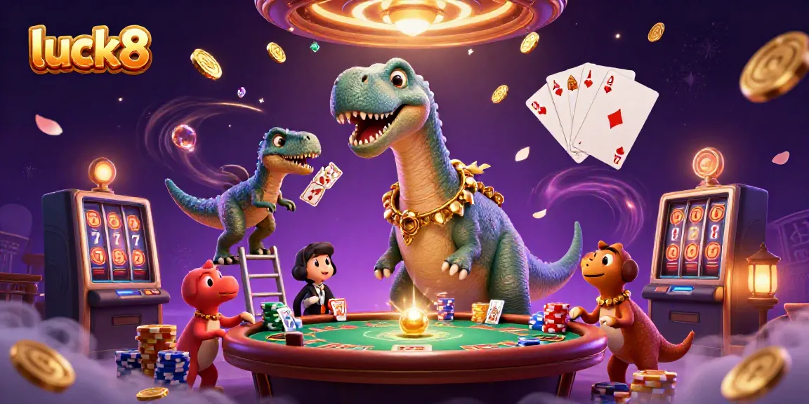 Experience luck8's dynamic casino scene featuring unique 3D characters and vibrant gaming elements.