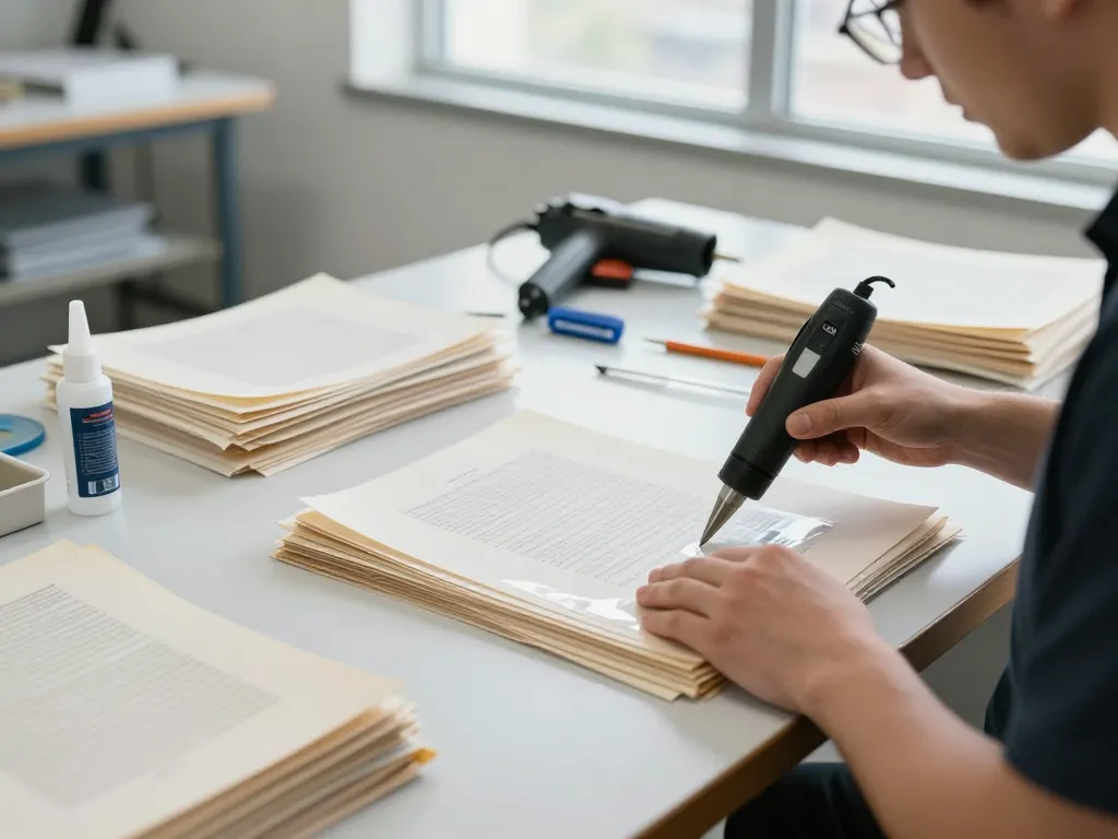 bóc ép plastic quảng ninh - Professional technician restoring important documents without damage in a bright workshop.