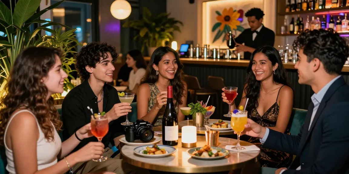 Friends enjoying vibrant nightlife at a lounge, indulging in cocktails and socializing over rokok88-themed drinks.