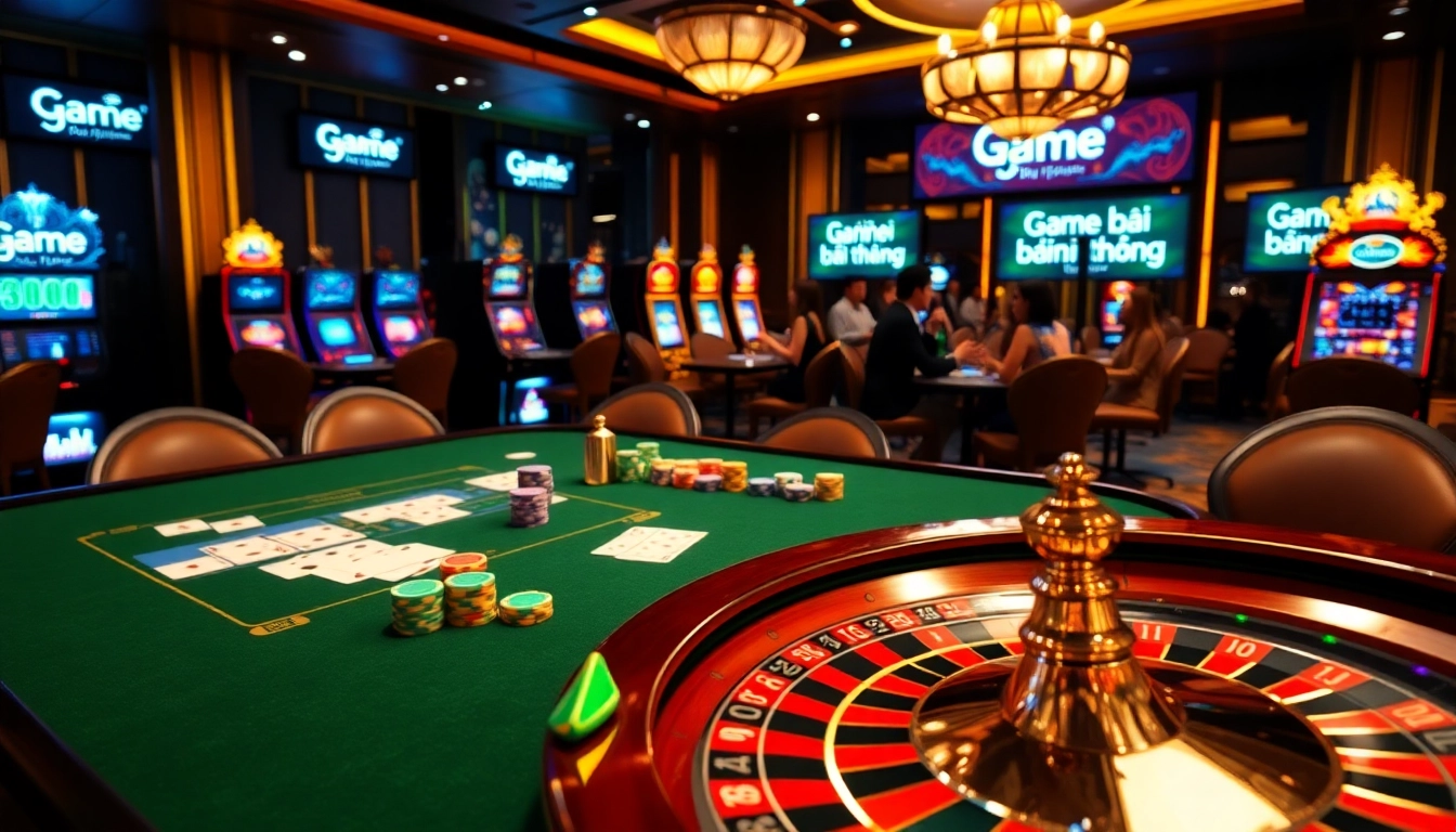 Engaging players at a poker table featuring Game bài đổi thưởng with chips and cards.