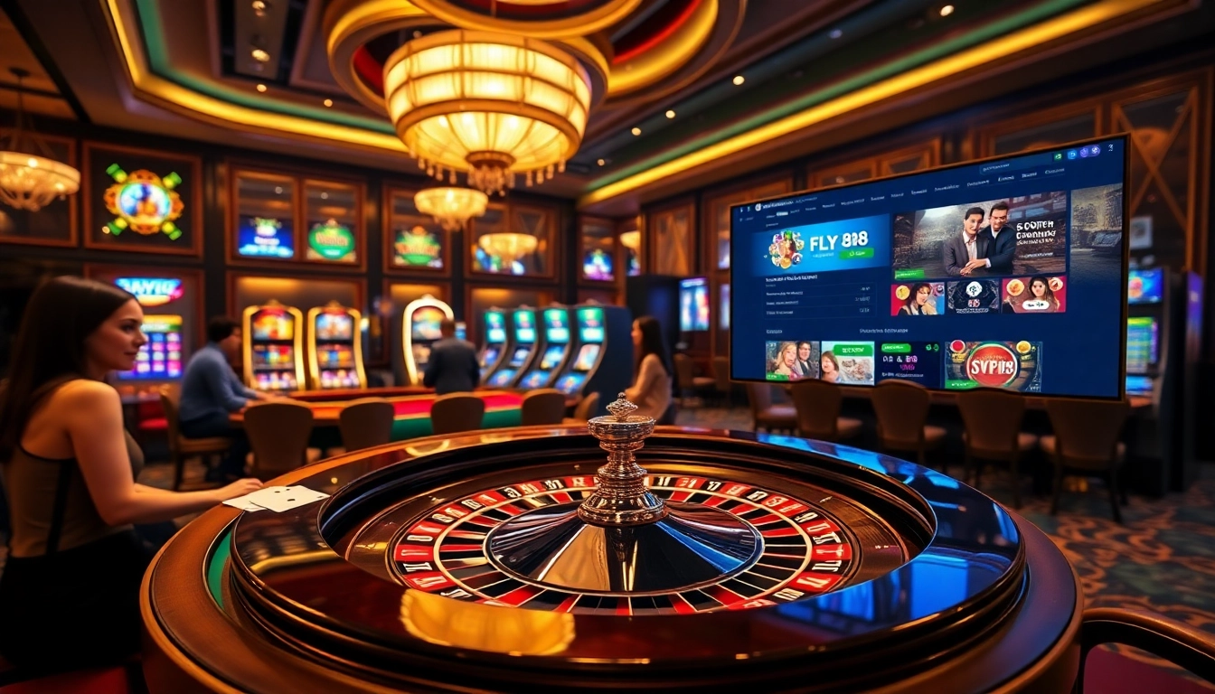 Experience thrilling gameplay at FLY88 with vibrant casino visuals and lively gambling activities.