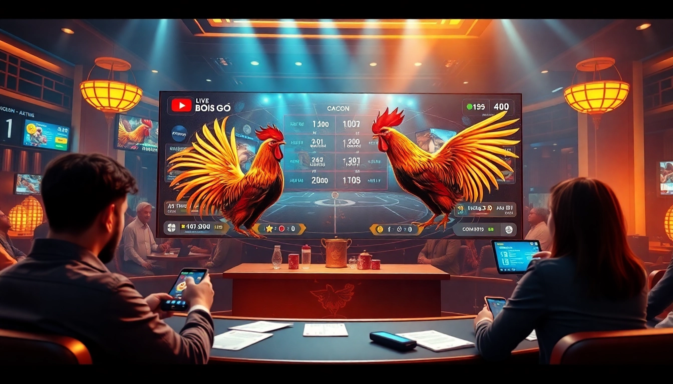 Engaging action of đá gà go8 showcasing live rooster battles in a luxurious online gambling environment.