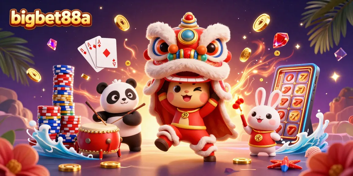 Experience bigbet88a's vibrant casino atmosphere with festive characters and dynamic gaming elements.