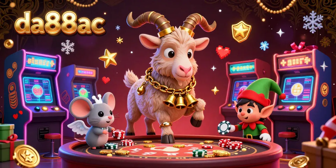 Engage with the da88ac holiday-horror casino, featuring Krampus, a tiny angel mouse, and gremlins amidst vibrant gaming elements.