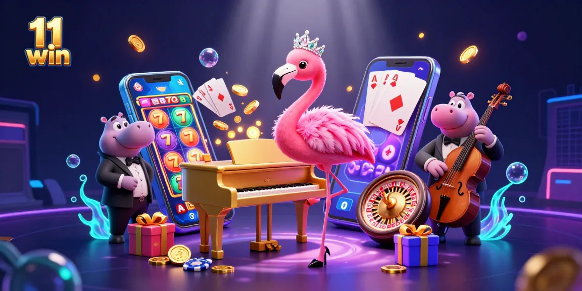 Experience thrilling moments with 11 win as vibrant slots and casino characters light up the scene.