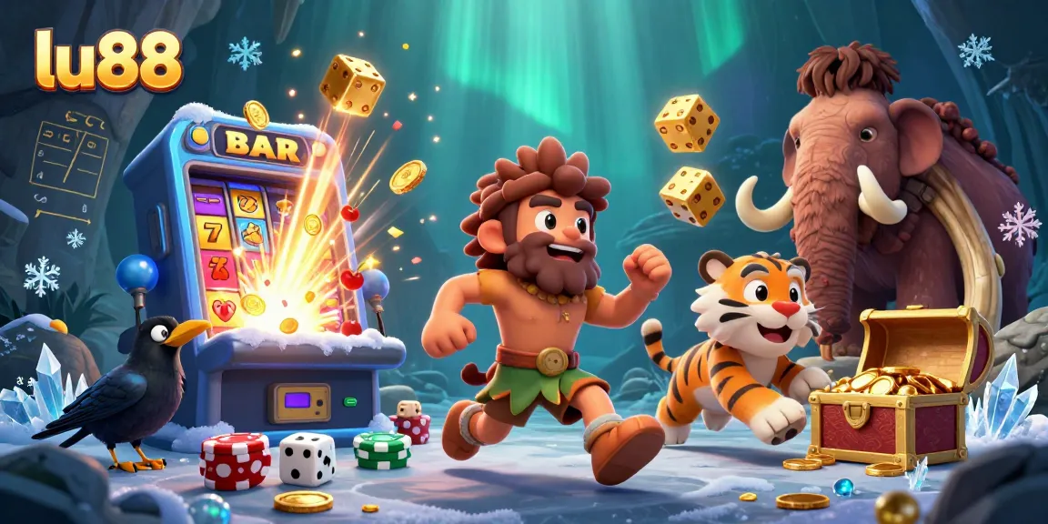 Experience the lu88 casino magic with caveman, sabertooth tiger, and clever crow in action.