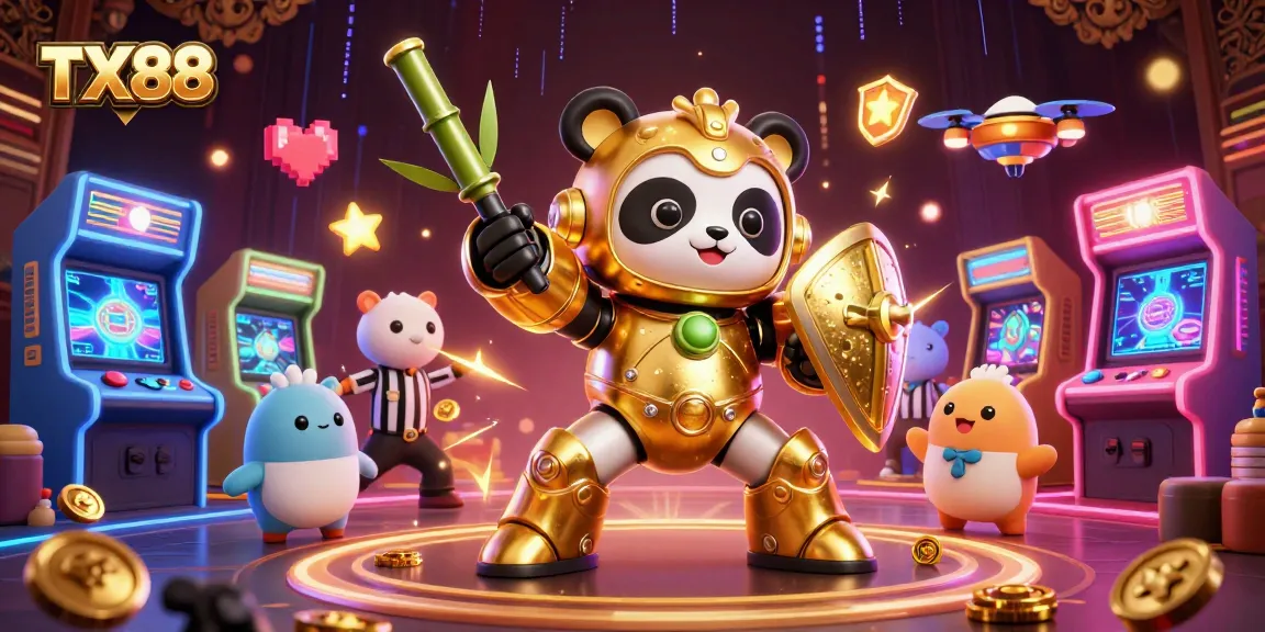 Experience the excitement at TX88's casino with a lively 3D scene showcasing unique characters and vibrant gaming action.