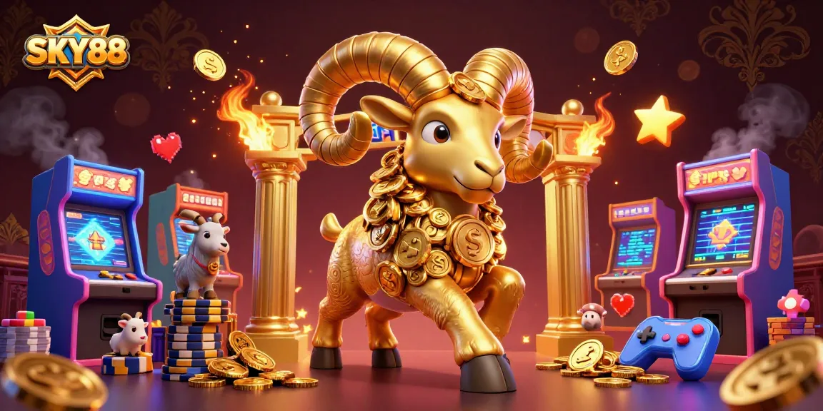 Experience thrilling gambling at SKY88 with vibrant characters charging through a golden gaming realm.