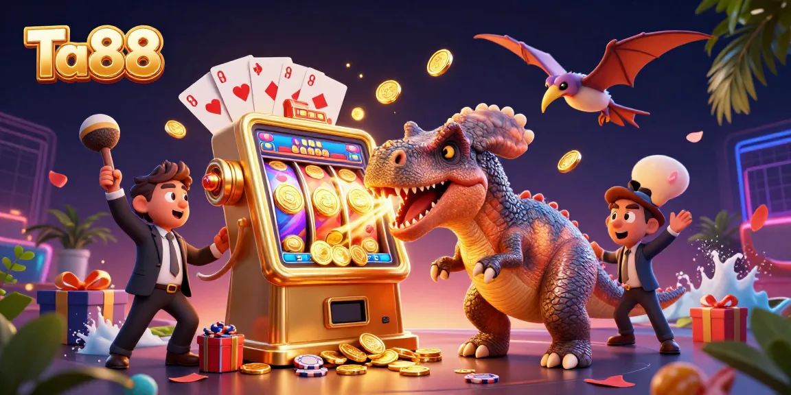 Experience Ta88's thrilling jackpot action with dinosaurs in a vibrant 3D casino scene!
