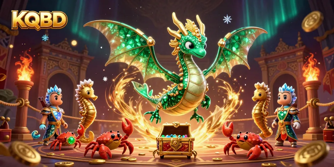 KQBD offers an immersive gaming experience with a fantastical sea dragon and treasure chest in a dynamic casino setting.
